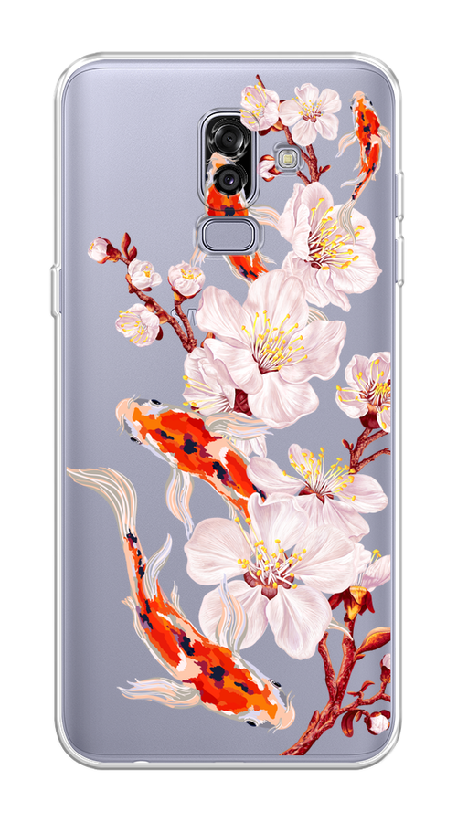 

Чехол на Samsung Galaxy J8 "Карпы и сакура", Оранжевый;розовый;бежевый;прозрачный, 26550-1