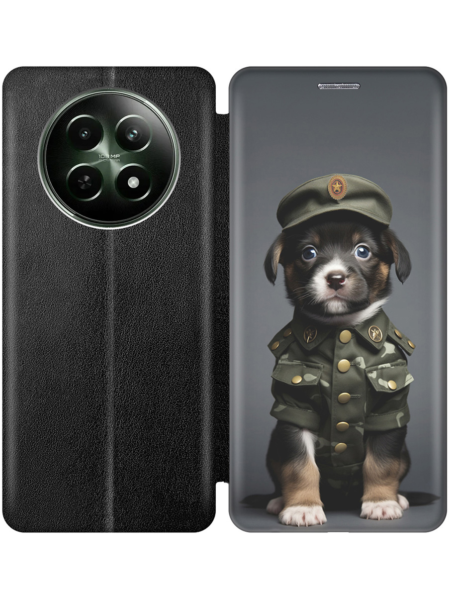 

Чехол-книжка на Realme 12 5g с принтом "Щенок-военный" черный, Черный;зеленый, 783982611