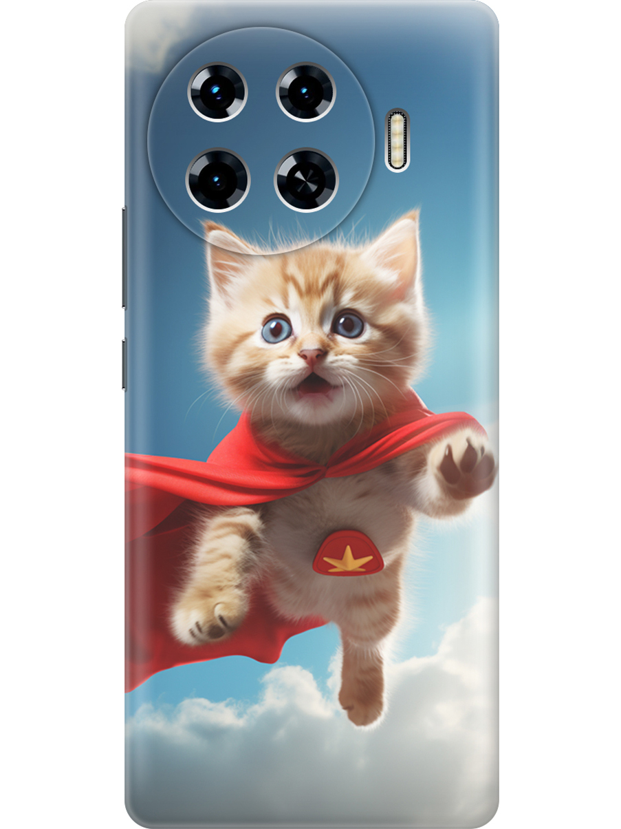 

Силиконовый чехол на Tecno Spark 20 Pro+ с принтом "Летящий котенок", Прозрачный;белый;голубой;бежевый, 783985011