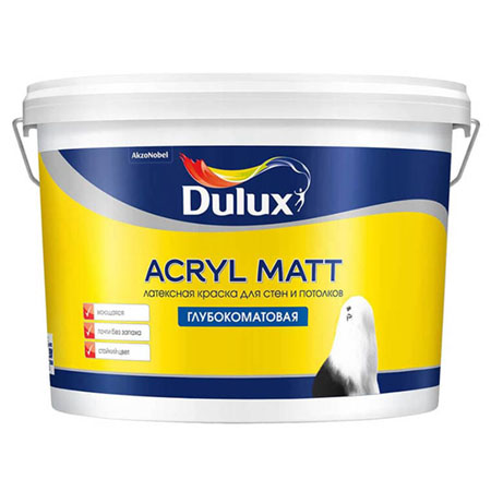 Краска латексная для стен и потолков, глубокоматовая Dulux Acryl Matt шпатлевка латексная финишная выравнивающая для гипсокартона 1 5кг лакра 90005285914