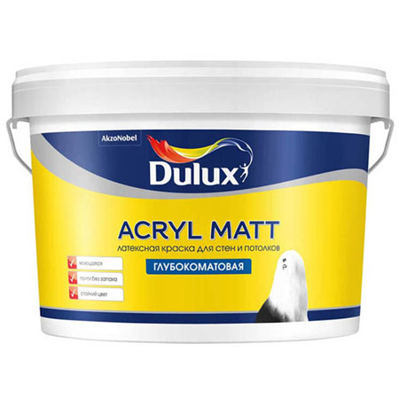 Краска латексная для стен и потолков, глубокоматовая Dulux Acryl Matt шпатлевка латексная финишная выравнивающая для гипсокартона 1 5кг лакра 90005285914