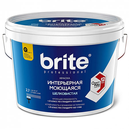 фото Краска интерьерная супермоющаяся шелковистая brite professional