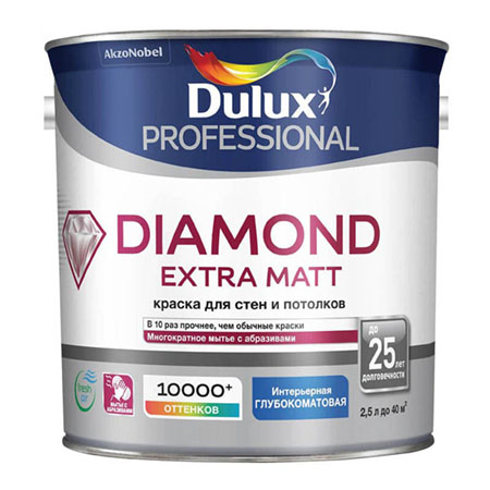 Краска для стен и потолков, глубокоматовая Dulux Diamond Extra Matt кисть 18 большая пушистая мягкая лепесток для нанесения пудры