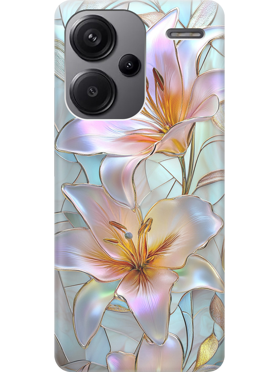

Силиконовый чехол на Xiaomi Redmi Note 13 Pro + с принтом "Витраж с лилиями", Прозрачный;белый;голубой;розовый, 776589223
