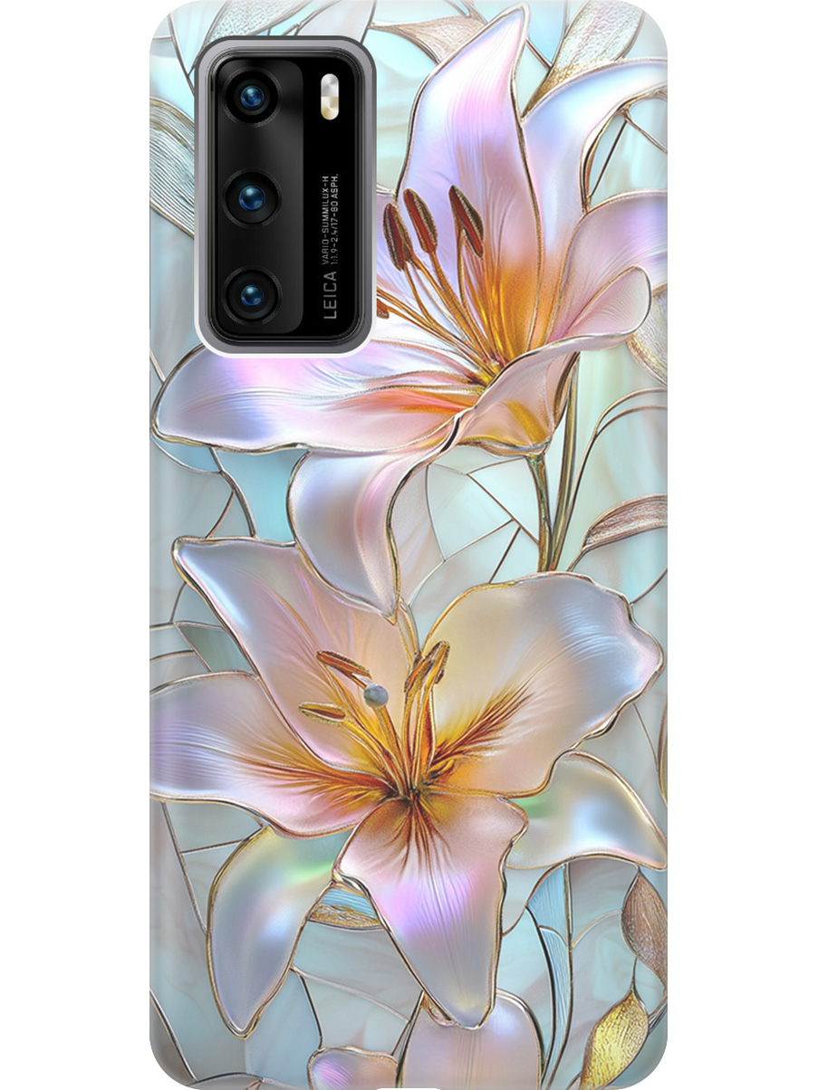 

Силиконовый чехол на Huawei P40 с принтом "Витраж с лилиями", Прозрачный;белый;голубой;розовый, 722839323