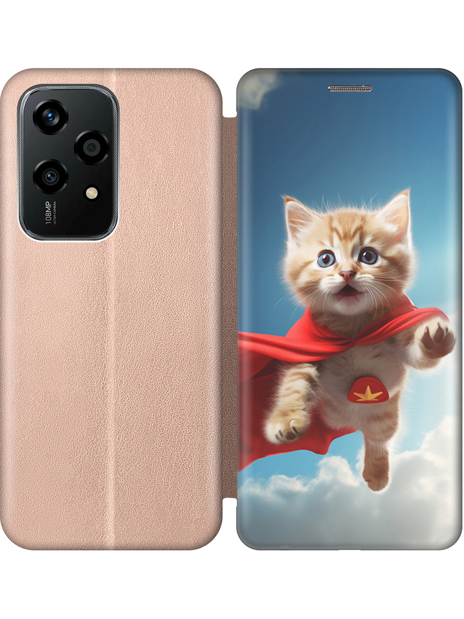

Чехол-книжка на Honor 200 lite с принтом "Летящий котенок" золотой, Золотистый;белый;голубой;бежевый, 783979011