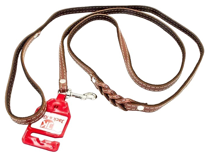 Поводок для собак Jack&King, кожаный, простроченный 10/2, коричневый, 170 см