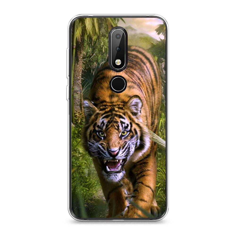 

Чехол на Nokia X6 "Тигр в джунглях 2", Оранжевый;зеленый, 121450-1