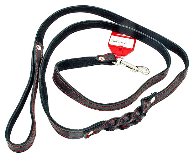 Поводок для собак Jack&King, кожаный, простроченный 15/2, черный, 170 см
