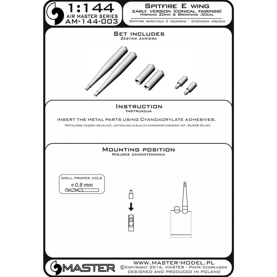 фото Am-144-003 раннее крыло supermarine spitfire e конические обтекатели - hispano 20 мм и bro master