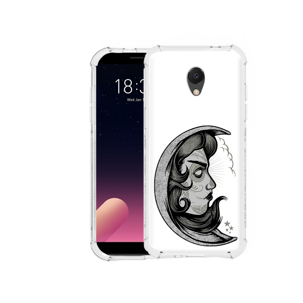 

Чехол MyPads Tocco для Meizu M6S черно белая луна с лицом, Прозрачный, Tocco