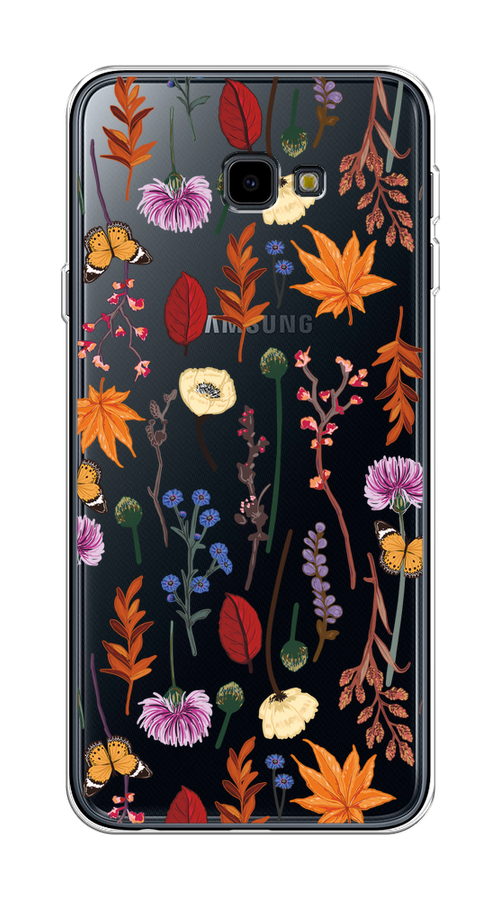 

Чехол на Samsung Galaxy J4 Plus 2018 "Orange Purple flowers", Оранжевый;красный;розовый;желтый;прозрачный, 26850-1