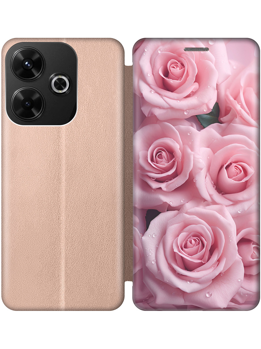 

Чехол-книжка на Xiaomi Redmi 13 / Redmi Note 13R / Poco M6 4g с принтом золотой 894126, Золотистый;розовый, 783988622