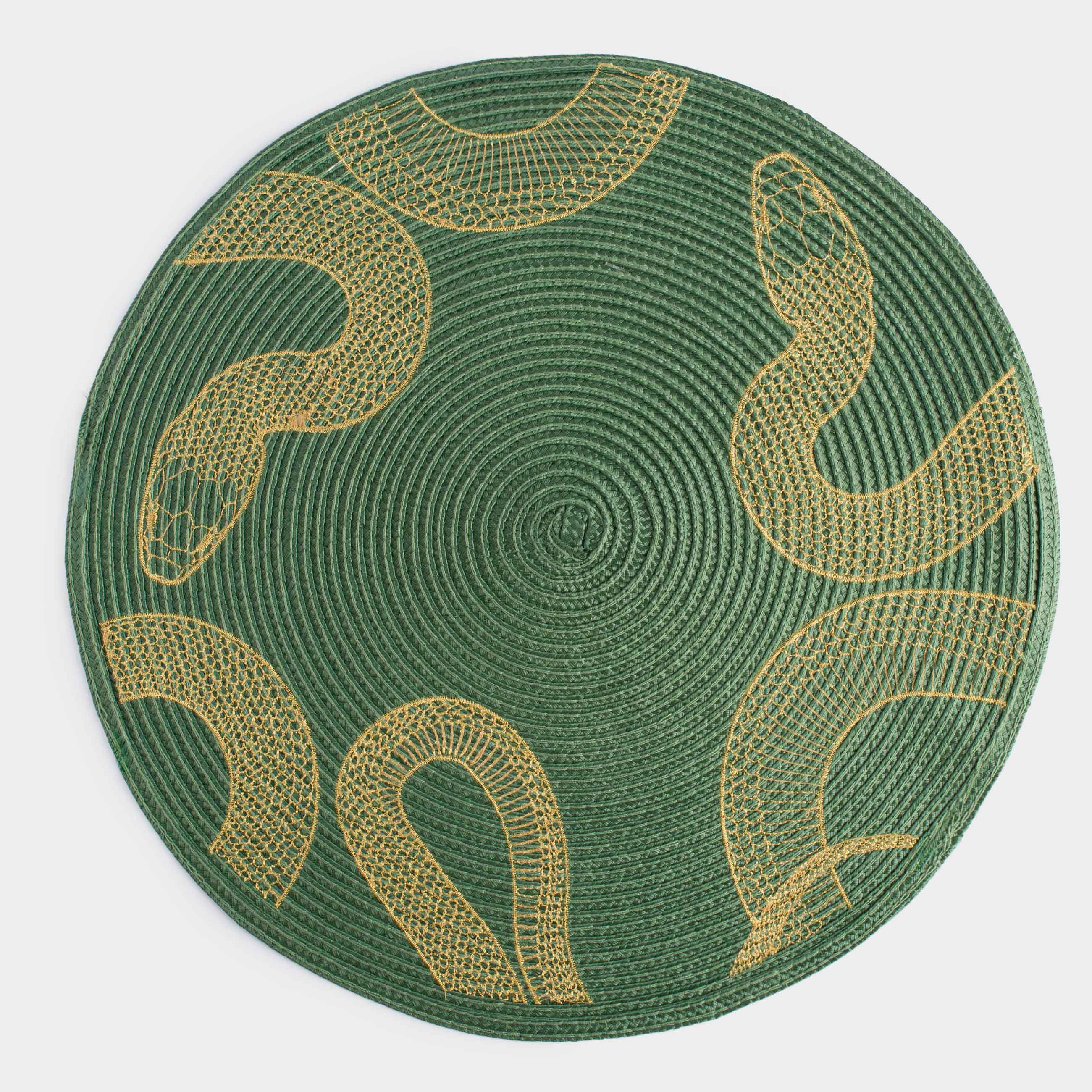 

Салфетка под приборы, 38 см, полиэстер, зеленая, Circle embroidery, Зеленый