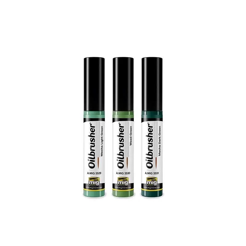 

AMIG7502 Ammo Mig Набор масляных красок с тонкой кистьюOILBRUSHER GREEN TONES SET, Зеленый