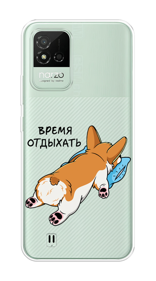 

Чехол на Realme Narzo 50i Корги отдыхает, Черный;коричневый;голубой, 2510050-1