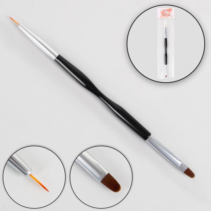 

Кисть для наращивания и дизайна ногтей, двусторонняя, полуовал/точечная, 18,5 см, чёрный