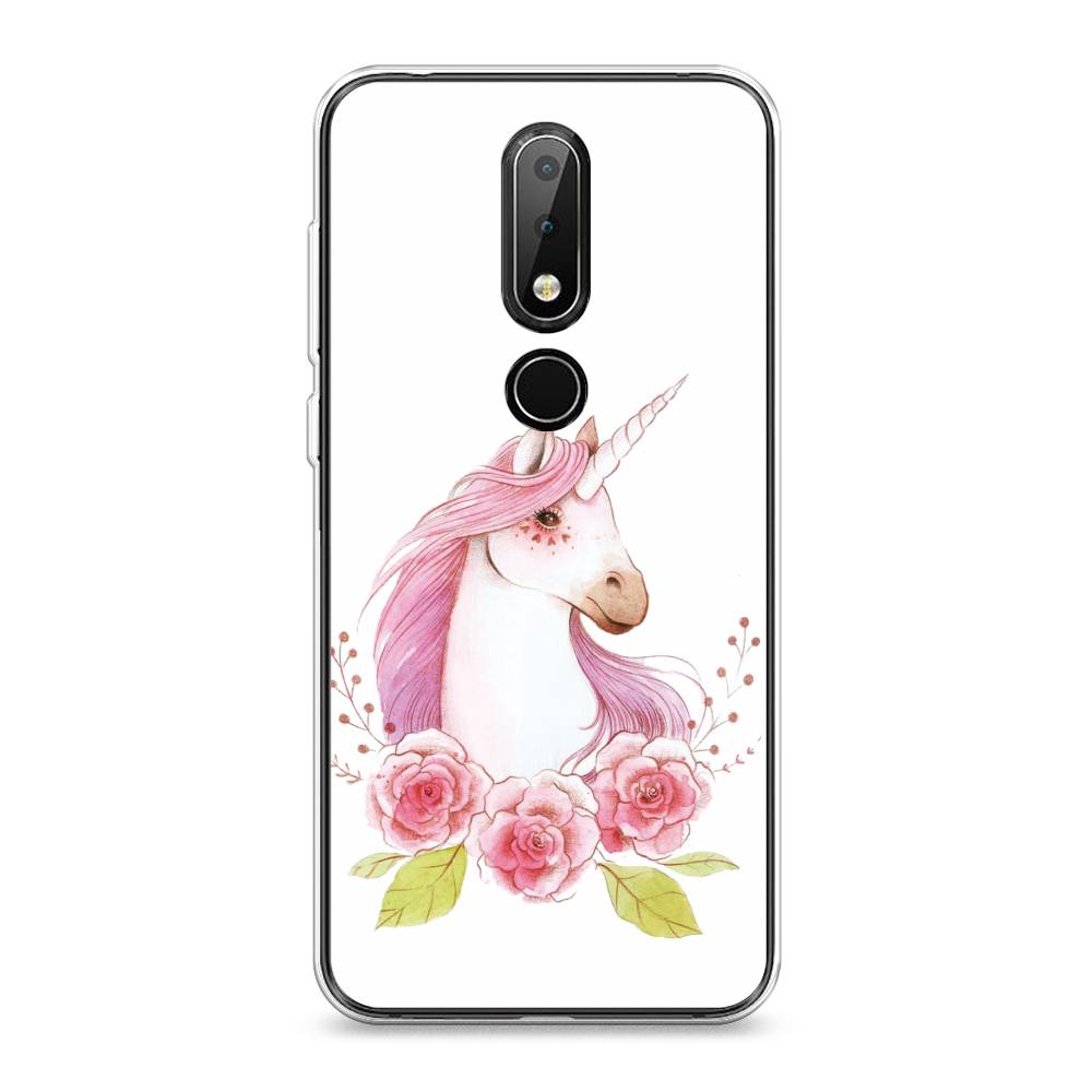 

Чехол на Nokia X6 "Единорог цветы", Белый;розовый;серый, 121450-1