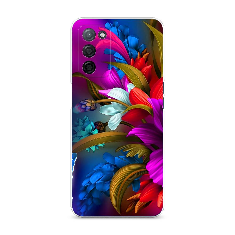 

Чехол на Oppo A55s 5G Фантастические цветы, Фиолетовый;красный;синий, 2510150-2