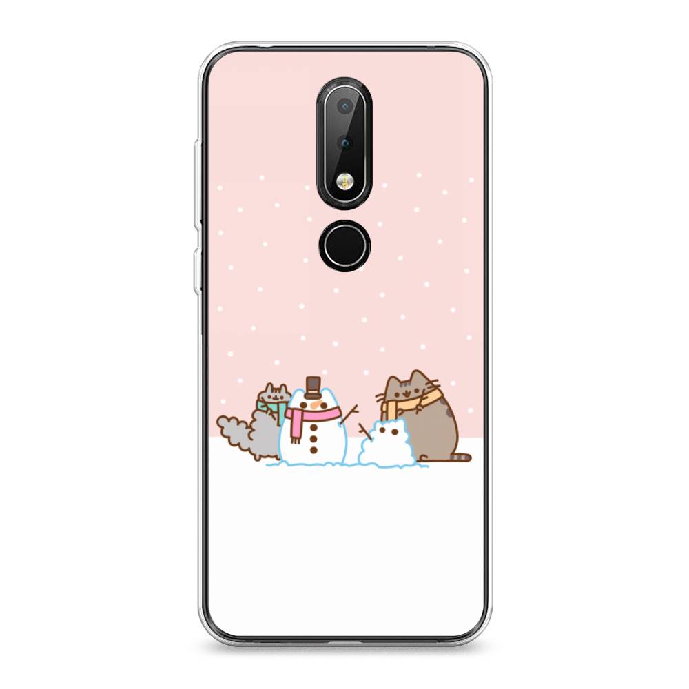 

Чехол на Nokia X6 "Котики в снегу", Розовый;белый;серый, 121450-5