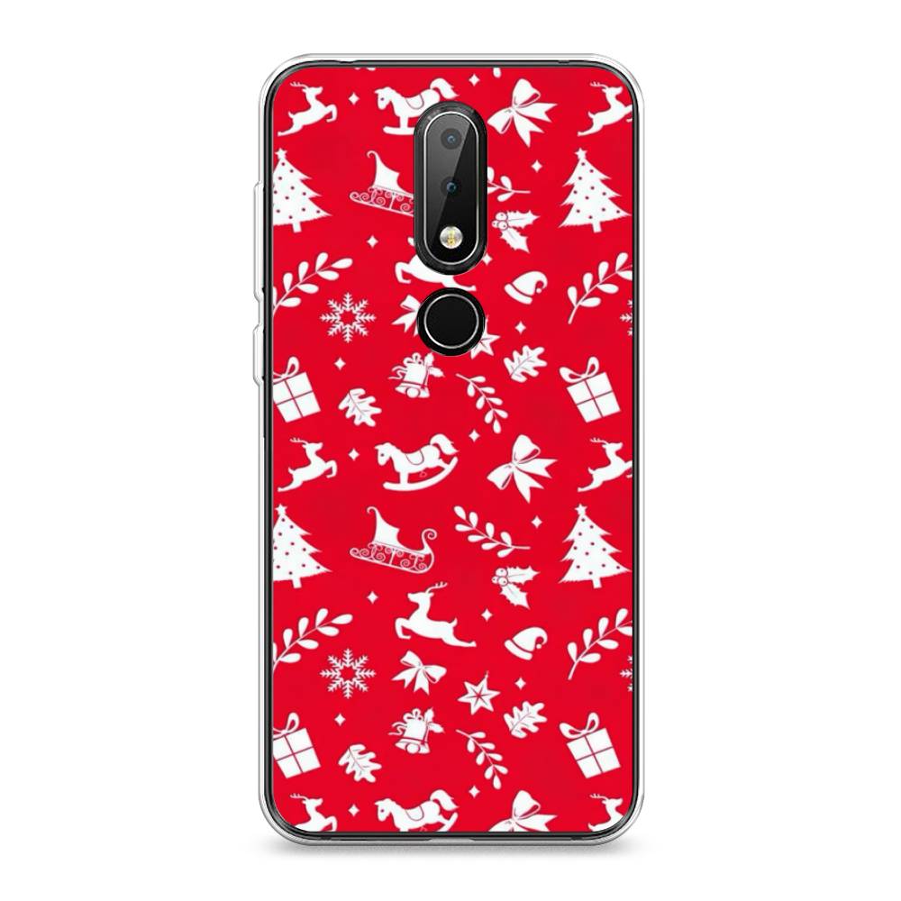 

Чехол на Nokia X6 "Красный новогодний фон", Красный;белый, 121450-5