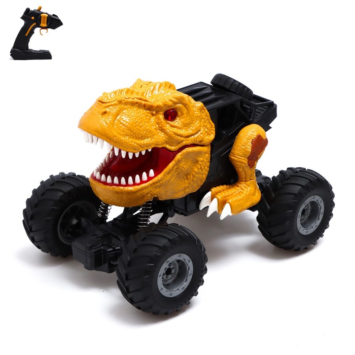 

Джип радиоуправляемый DINO, свет и звук, дым, работает от аккумулятора, цвет жёлтый