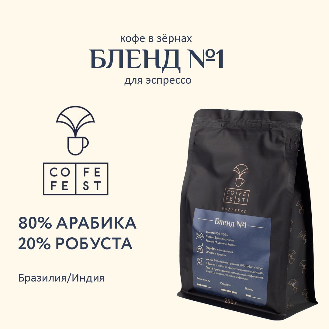 

Кофе в зернах CofeFest Roasters Бленд №1 80% Арабика 20% Робуста, 250 г
