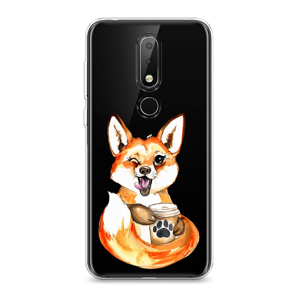 

Чехол на Nokia X6 "Подмигивающая лиса с кофе", Оранжевый;белый;коричневый, 121450-4