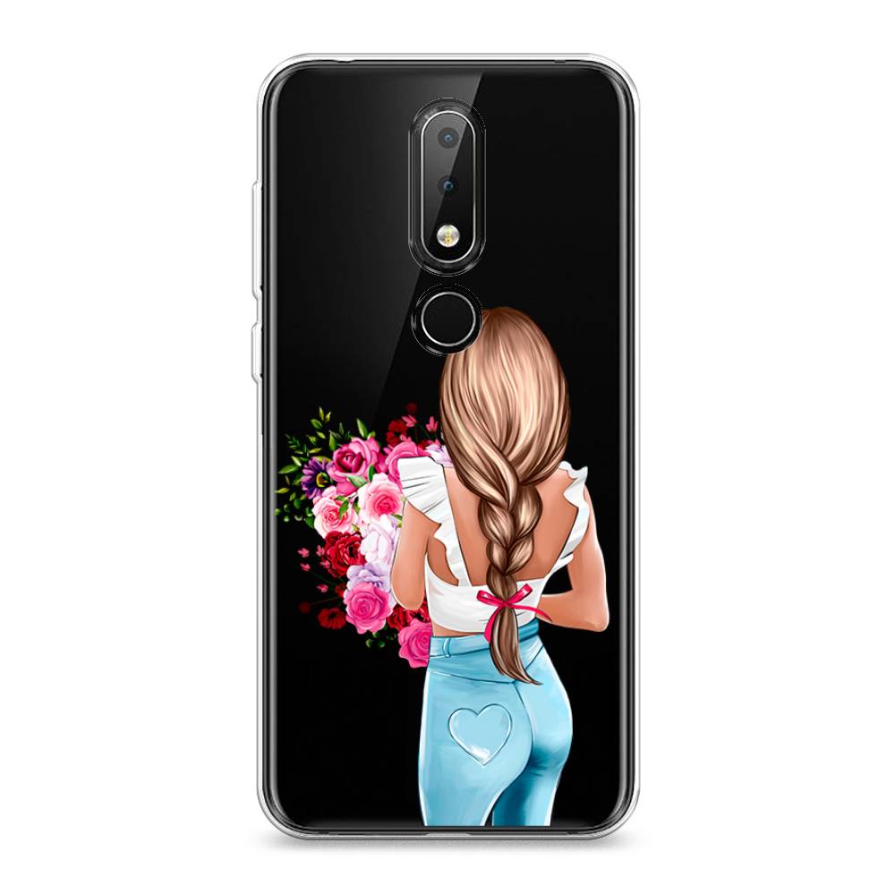 

Чехол на Nokia X6 "Девушка с цветами", Коричневый;розовый;голубой, 121450-6