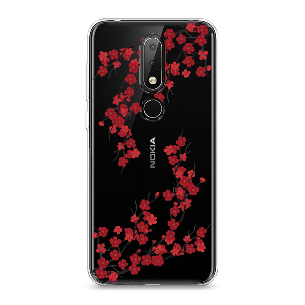 

Чехол на Nokia X6 "Красная сакура", Красный;черный, 121450-2