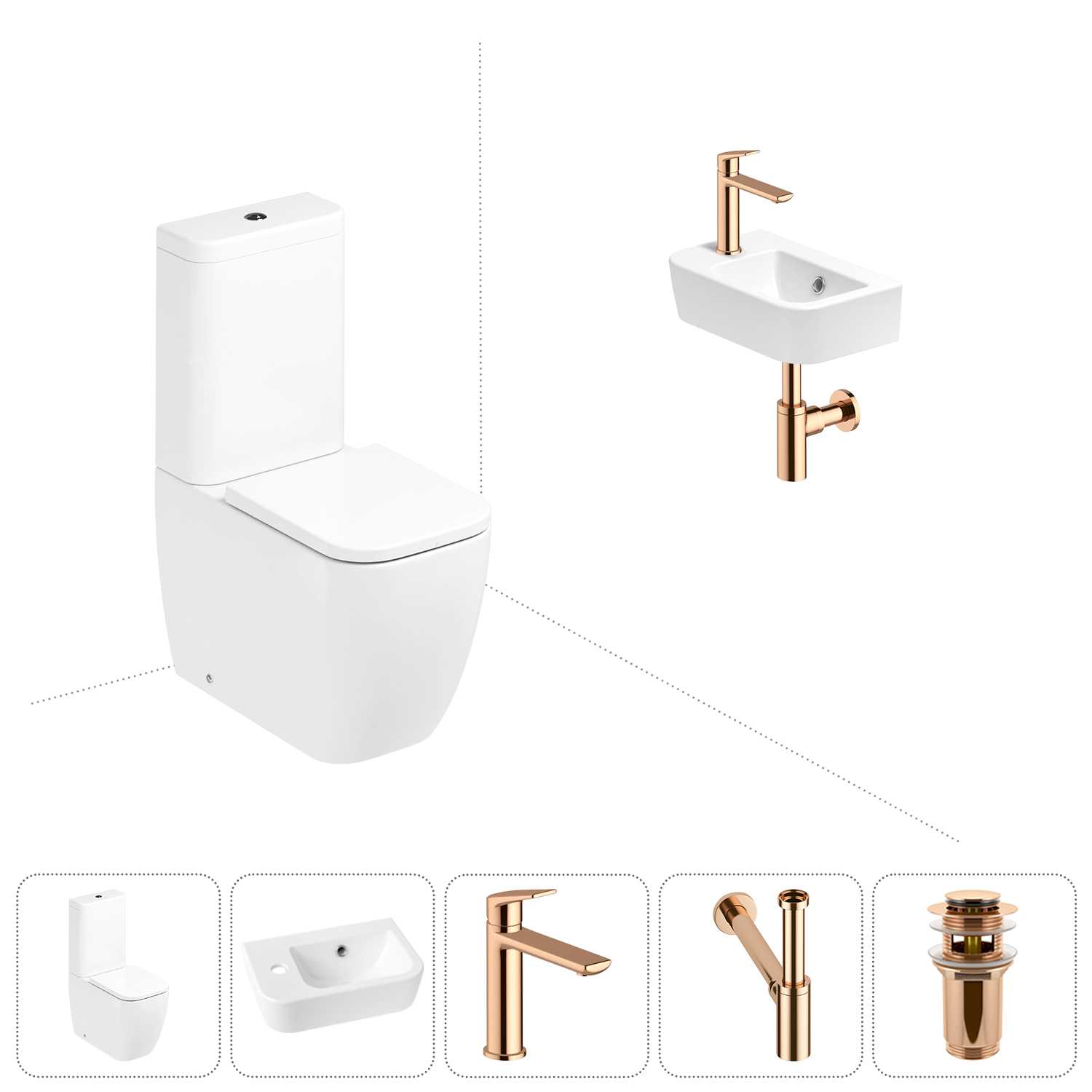 

Напольный унитаз-компакт Lavinia Boho One 202008573 в наборе 5 в 1, Белый, Набор для туалета_One_33022040_левсторонняя раковина_ 5 в 1