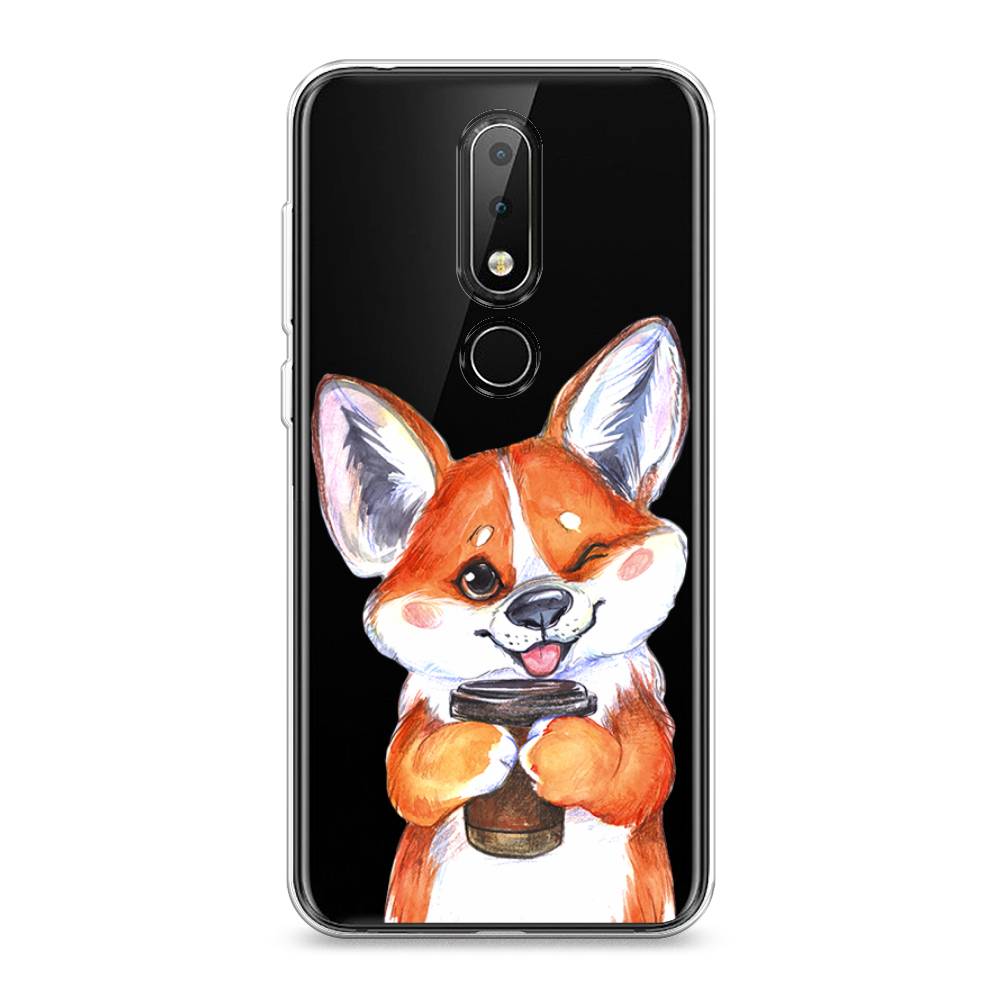 

Чехол на Nokia X6 "Корги с кофе", Оранжевый;белый, 121450-4