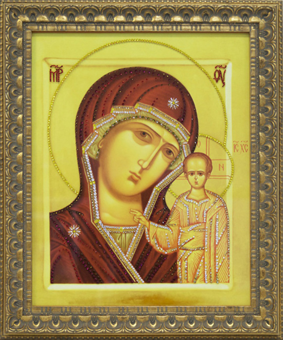 

Картина с кристаллами Божией матери Казанская большая 1749 51х61 см, икона