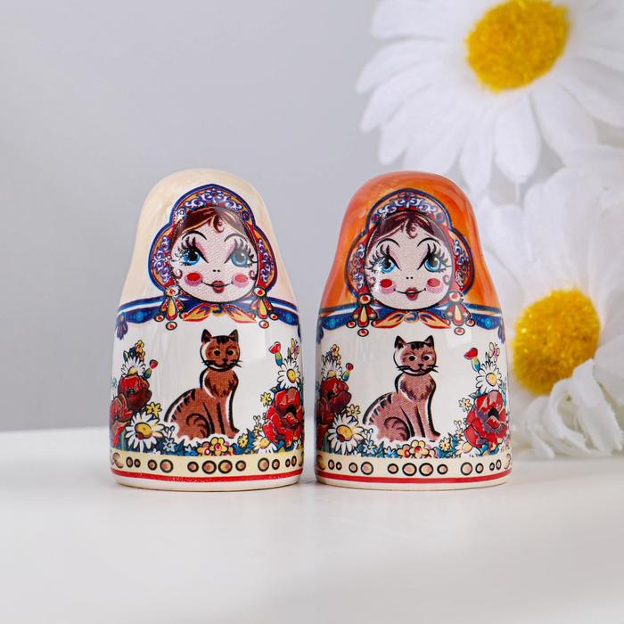 

Сувенир напёрсток Матрёшка.Кошки, керамика (2 шт), Разноцветный