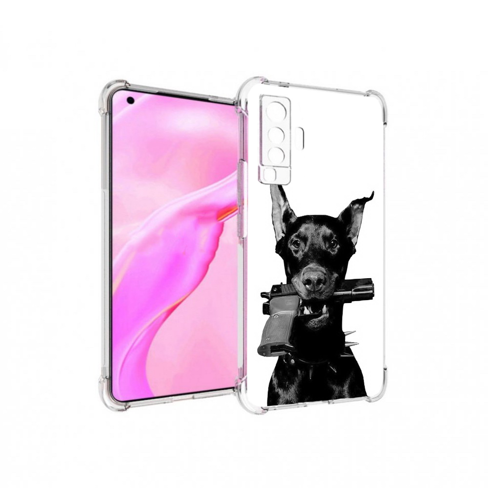 

Чехол MyPads Tocco для Vivo X50 доберман с пистолетом (PT226969.391.331), Прозрачный, Tocco