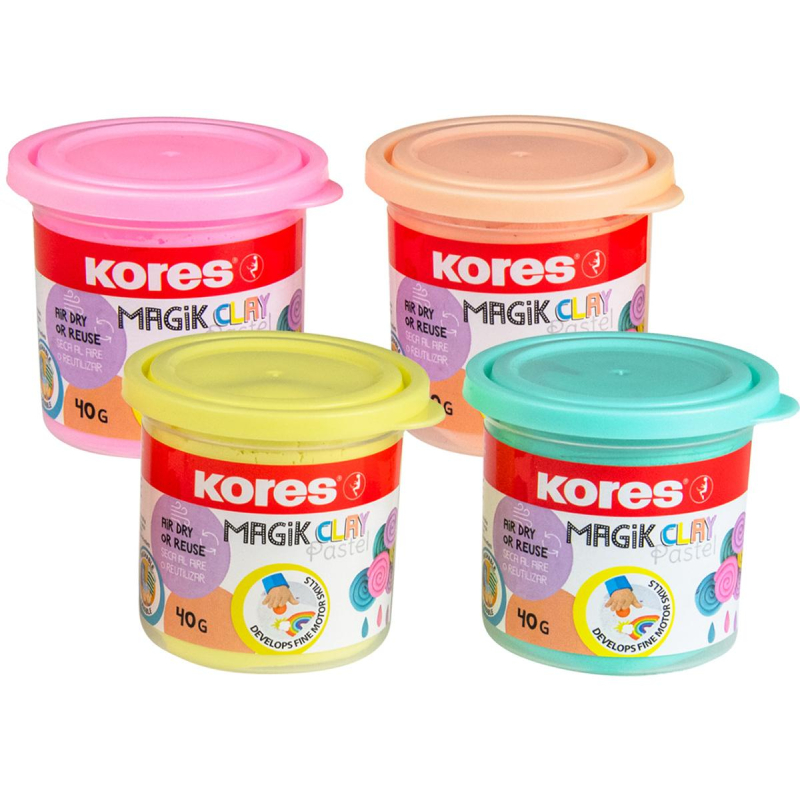 Тесто для лепки Kores MAGIK CLAY PASTEL 40г х 4 пастельн. цвета в наб 34242