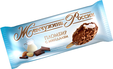 Мороженое пломбир Жемчужина России в молочно-шоколадной глазури с миндалем и крошкой 80 г