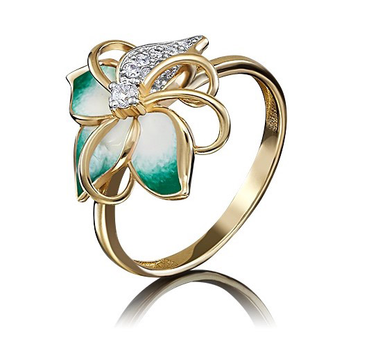 

Кольцо из желтого золота с фианитом/эмалью р. 16,5 PLATINA jewelry 01-4776-00-401-1130-25, 01-4776-00-401-1130-25