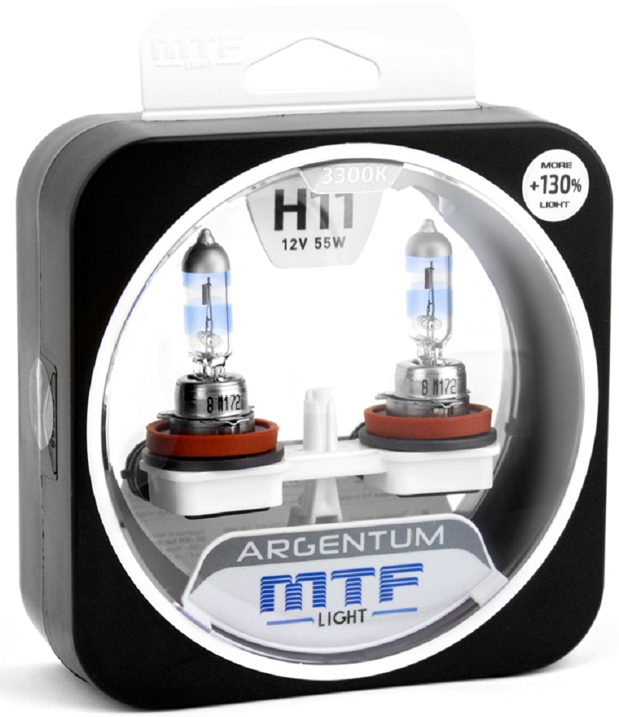 фото Галогенные автолампы mtf light серия argentum +130% h11, 12v, 55w, комп.