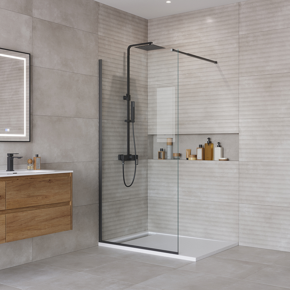 Душевая перегородка BelBagno KRAFT-L-1-100-C-NERO 195x100 см