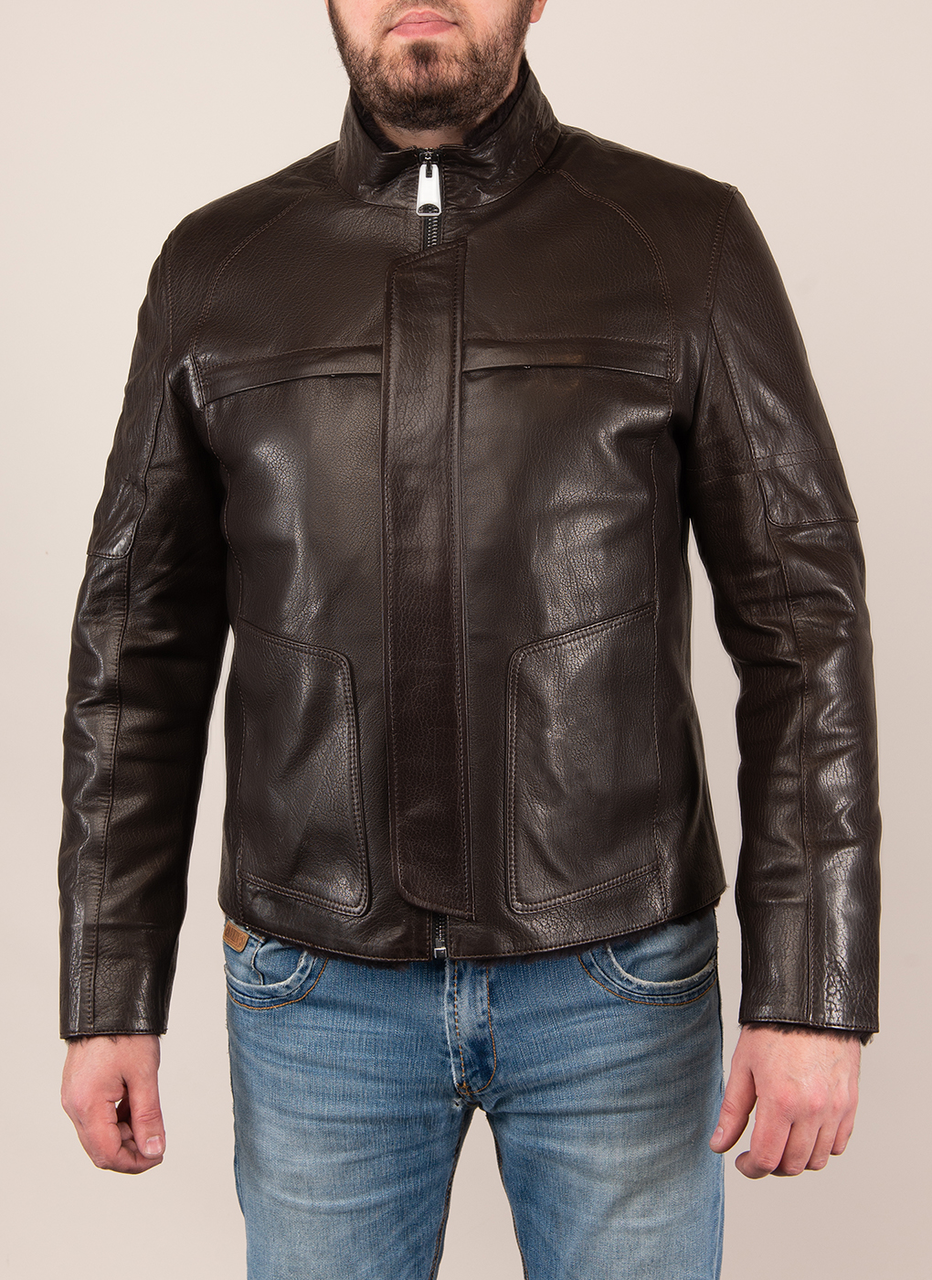 Кожаная куртка мужская Каляев 48960 коричневая 60 RU