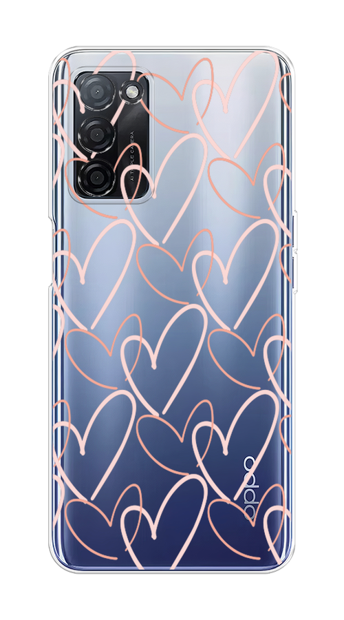 

Чехол на Oppo A55s 5G "Узор из сердечек", Розовый;бежевый, 2510150-6