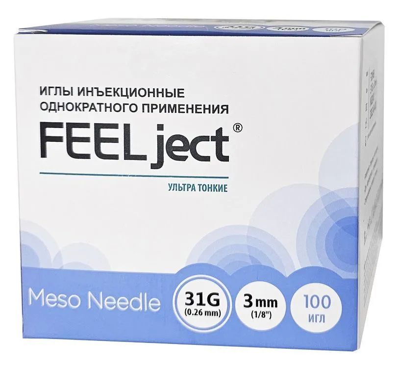 Иглы Feeltech иньекционные для мезотерапии, 31G, 0,26mm-3mm, 25 шт