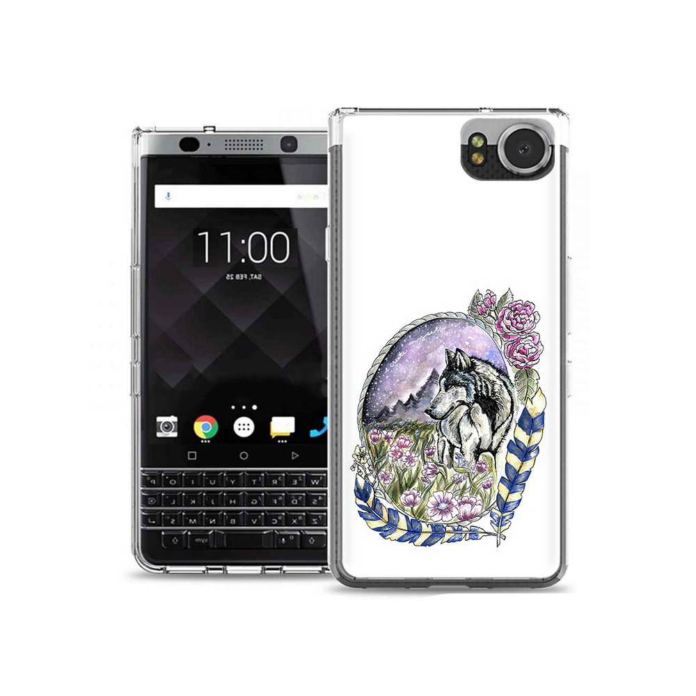 

Чехол MyPads Tocco для BlackBerry KeyOne нарисованный волк в цветах с перьями, Tocco