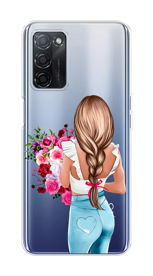 

Чехол на Oppo A55s 5G "Девушка с цветами", Коричневый;розовый;бирюзовый, 2510150-6
