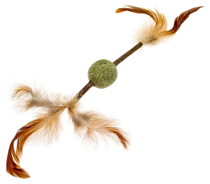 Игрушка для кошек Ambar Веретено, мяч мятный и перья с кошачьей мятой, 1 шт