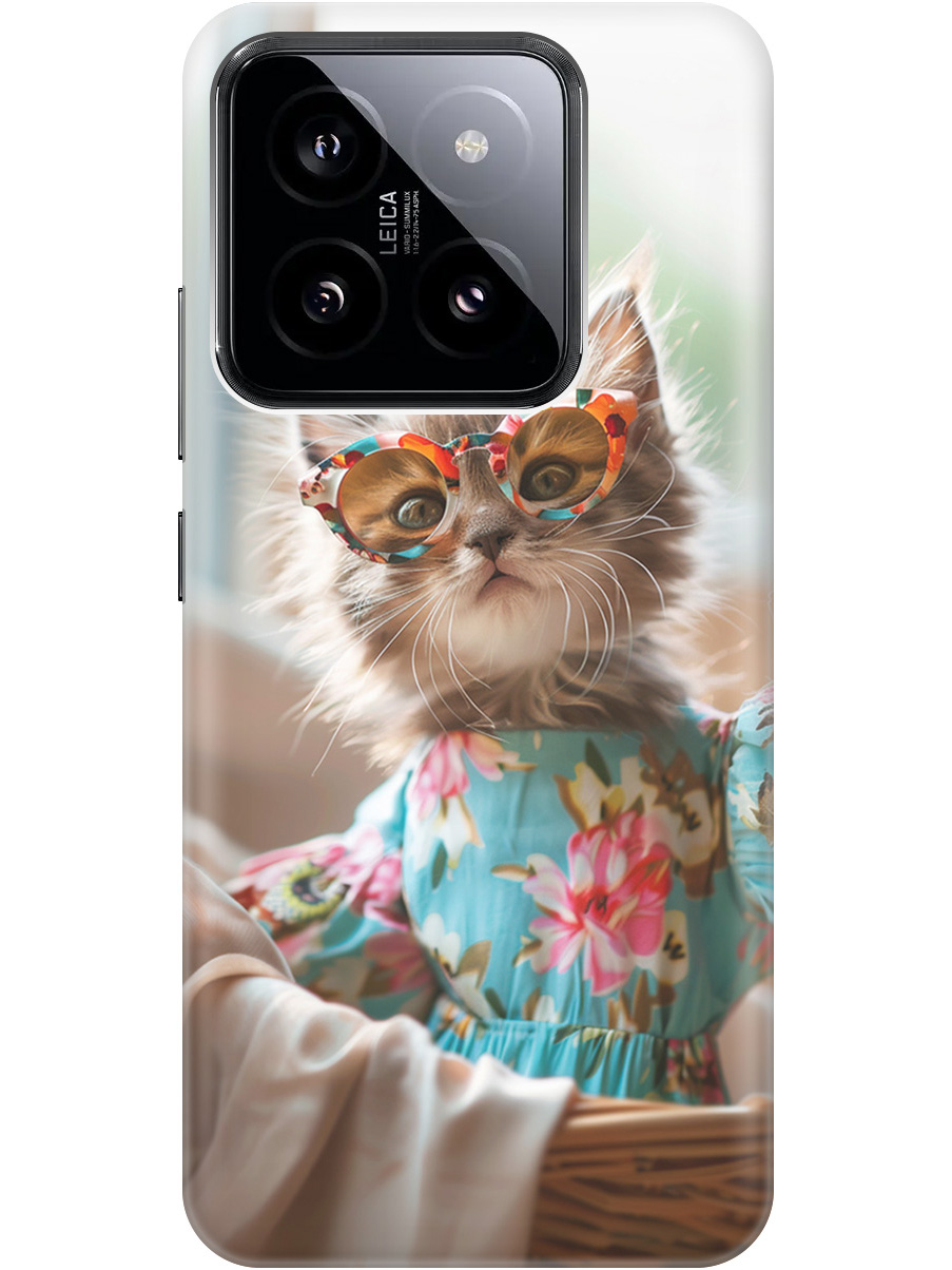 

Силиконовый чехол на Xiaomi 14 с рисунком "Кошечка в голубом платье", Белый;голубой;серый, 20012083