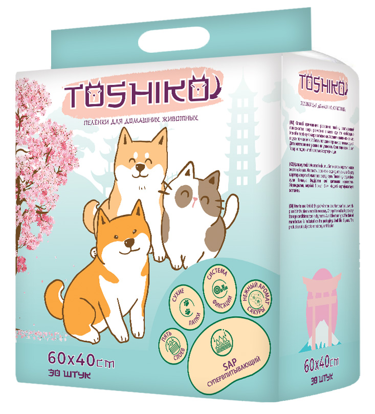 Пеленки Toshiko впитывающие одноразовые с ароматом сакуры 30 шт 60х40 см