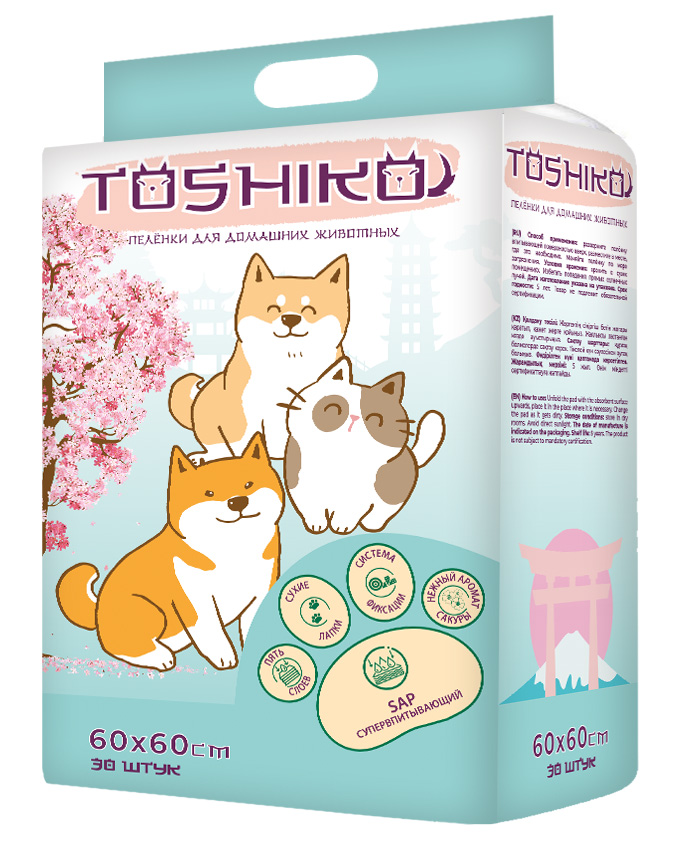 Пеленки Toshiko впитывающие одноразовые с ароматом сакуры 30 шт 60х60 см