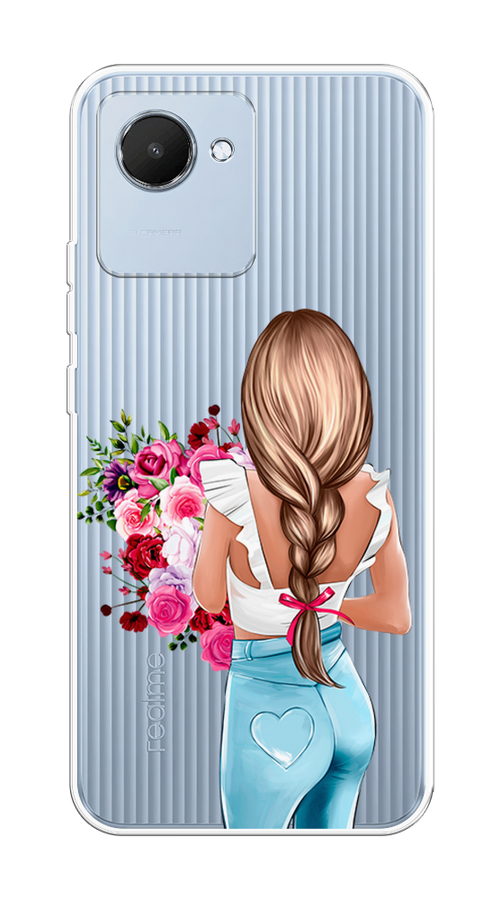 

Чехол на Realme C30 "Девушка с цветами", Коричневый;розовый;голубой, 2510550-6